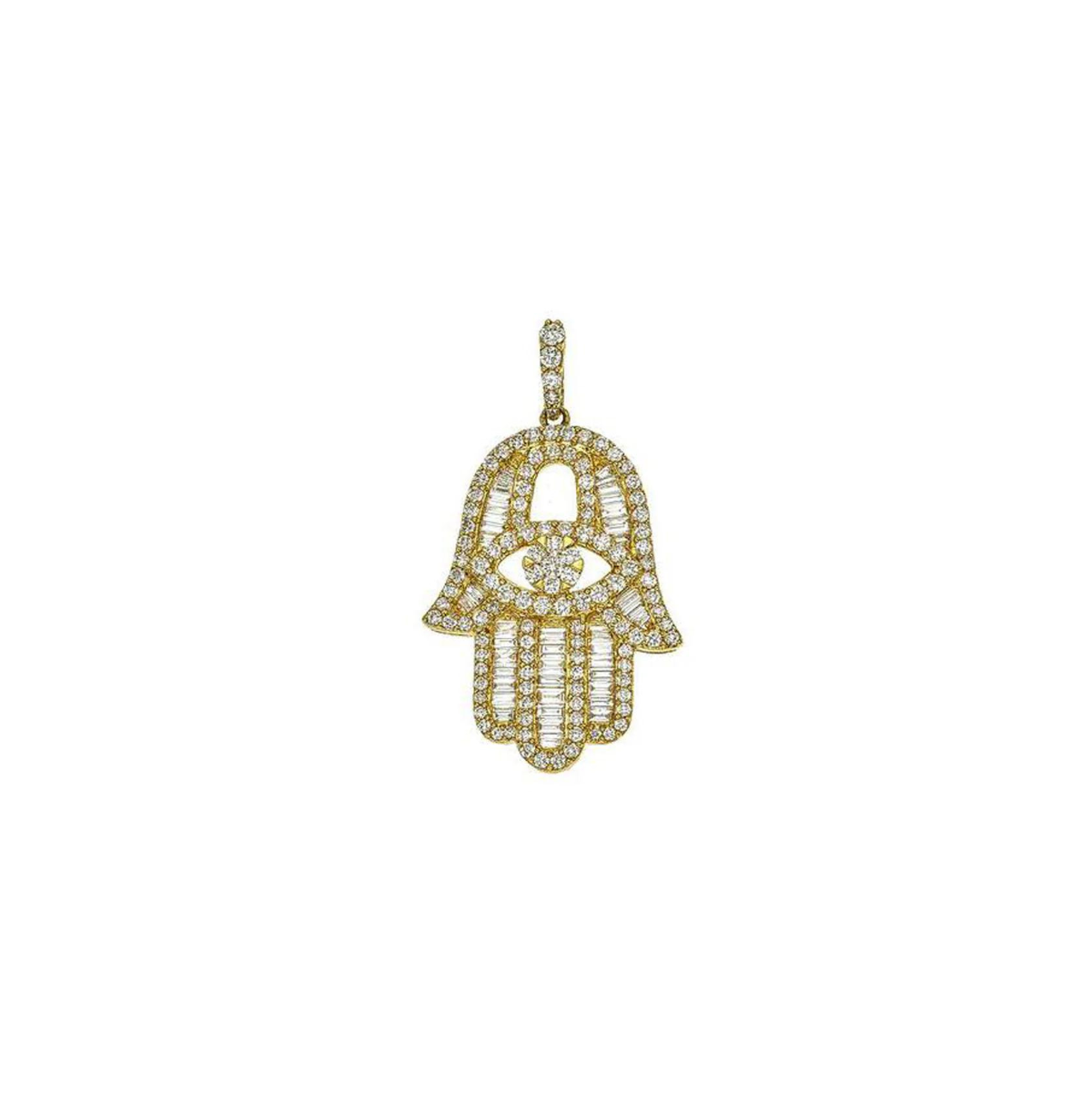 Baguette Diamond Small Hamsa in Yellow Gold