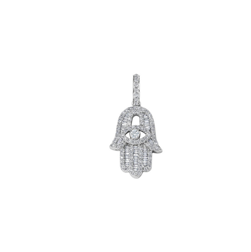 Baguette Diamond Small Hamsa in White Gold