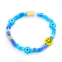 Women's Light Blue Mix Smiley Beaded Stretch Bracelet
