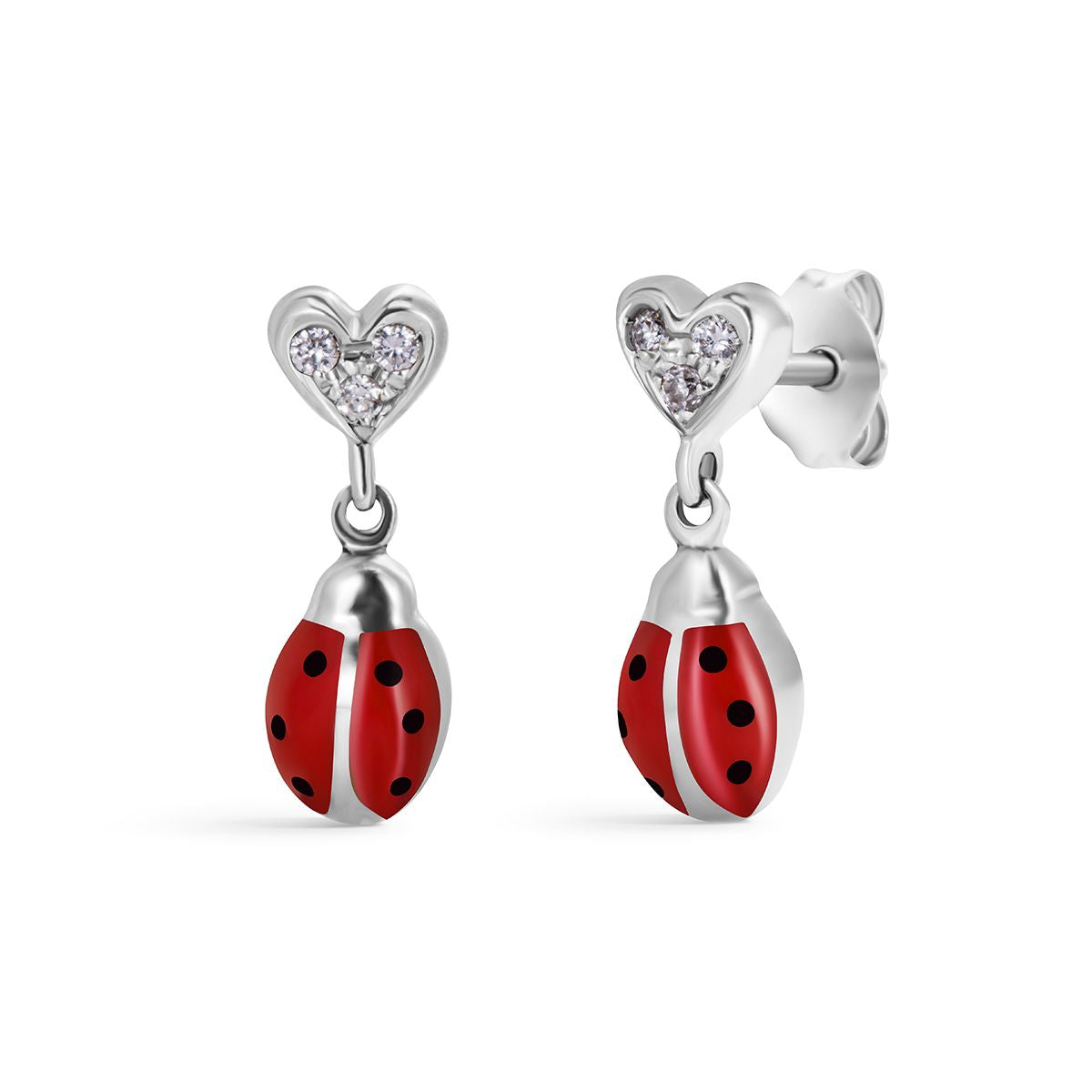 Ladybug Small Diamond Heart Earrings