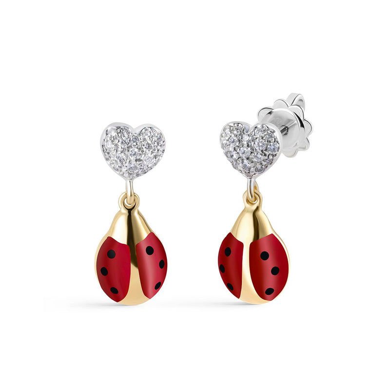 Ladybug Large Diamond Heart Earrings