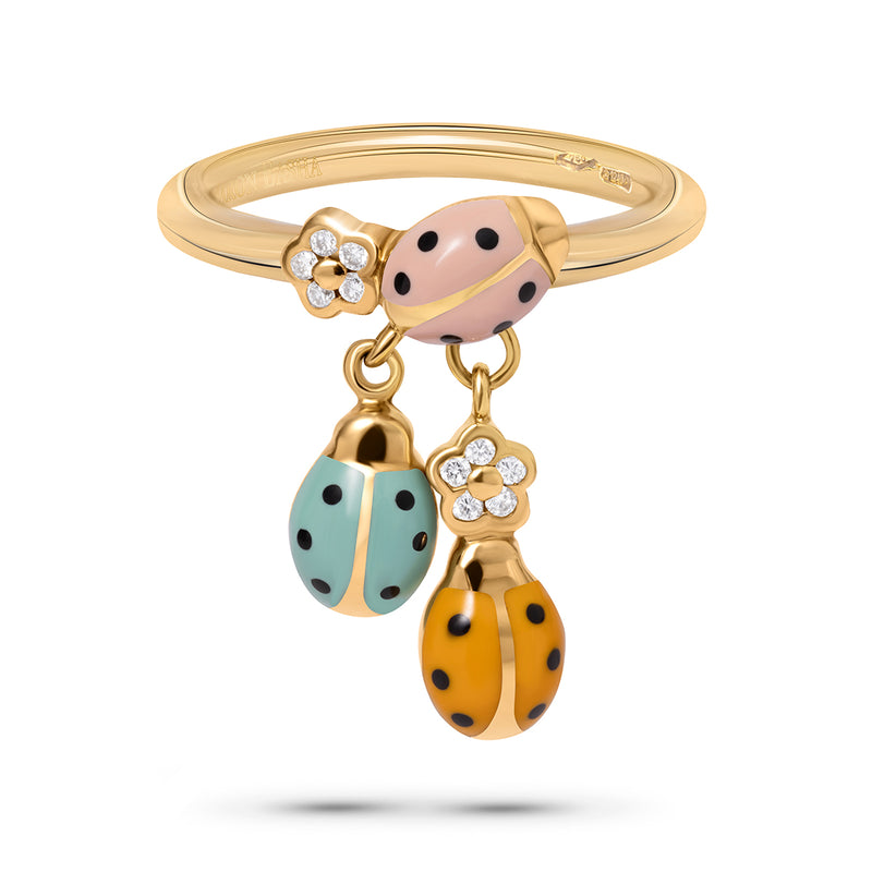 Double Ladybug Drop Ring