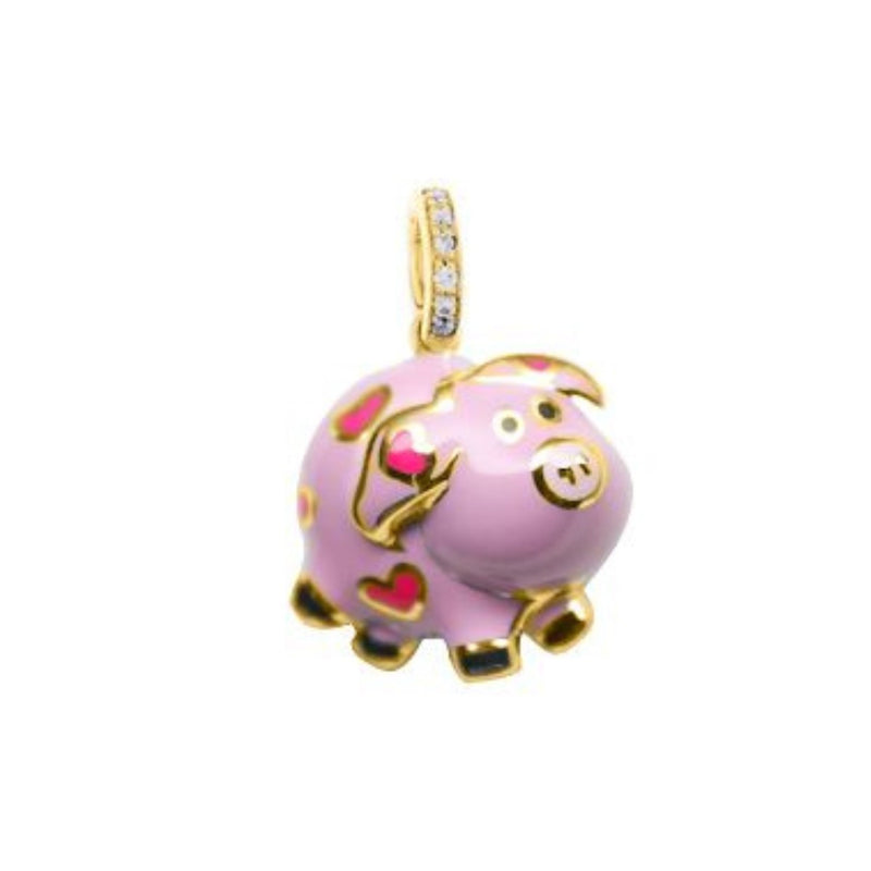 Pig Charm with Fluorescent Hearts & Diamond Bail