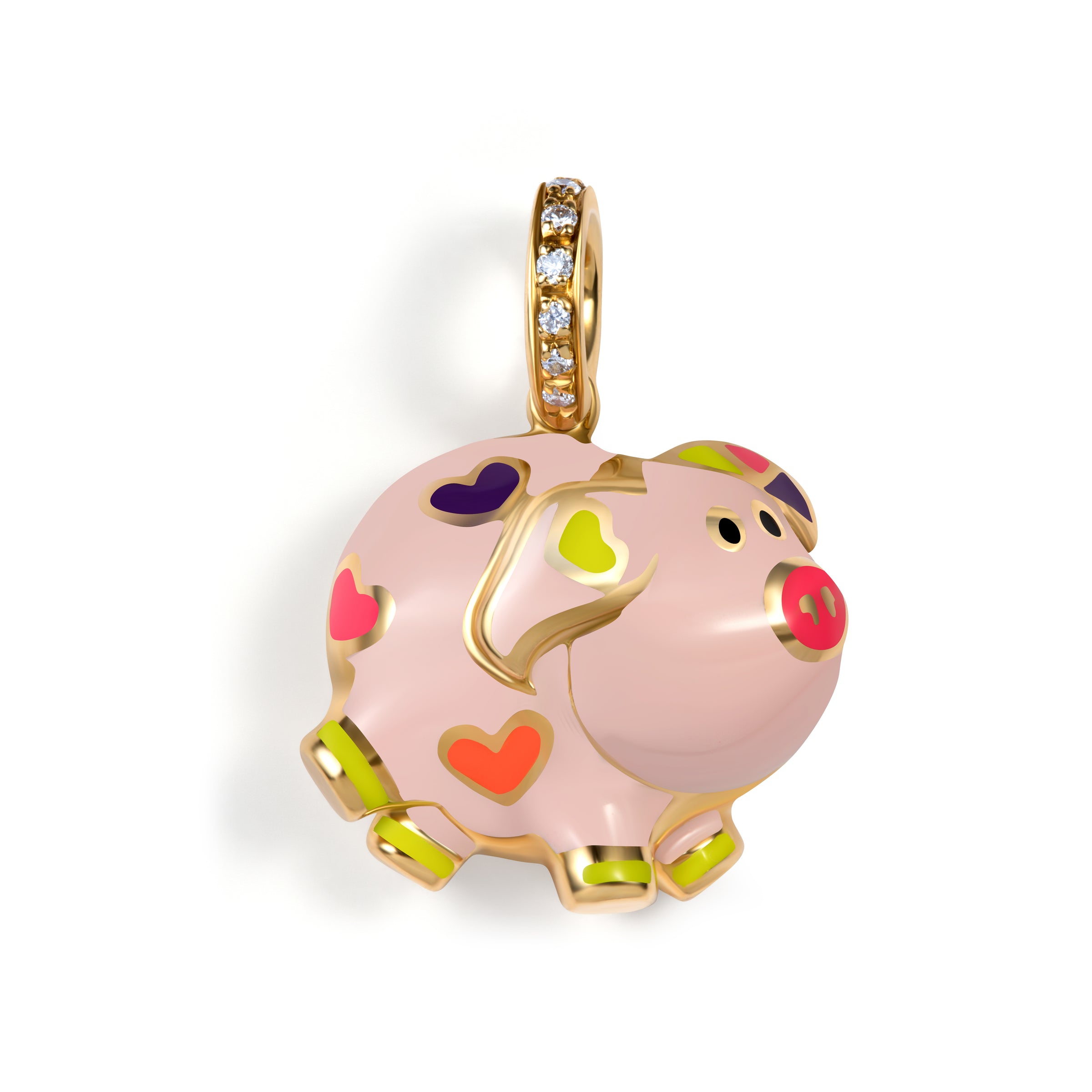 Pig Charm with Fluorescent Hearts